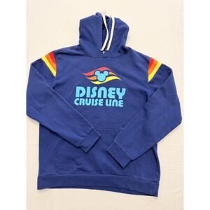 Disney Cruise Line Hoodie Mens Large Blue Pullover Fleece Sweatshirt Mickey